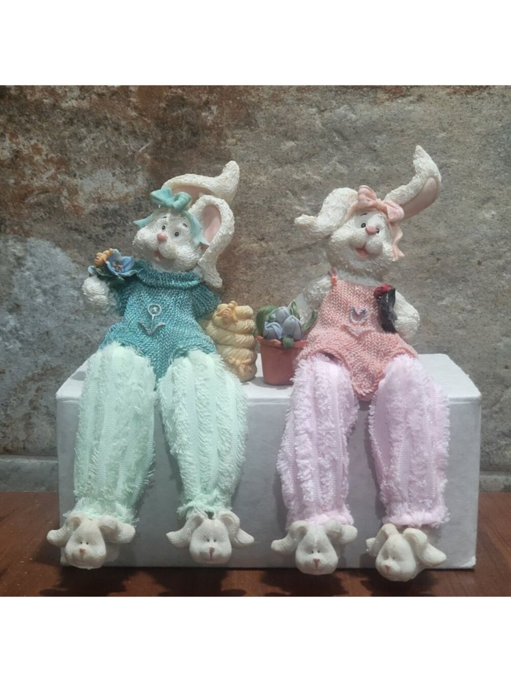 Vintage Pair of K's Collection Resin White Rabbit Shelf Sitter Figurines